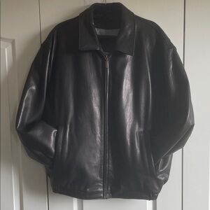 Roundtree & Yorke Black Leather Bomber Jacket